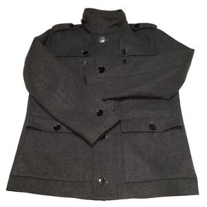 Express Mens Wool Blend Military Field Jacket Heather Gray 37F3440 M Hidden Hood